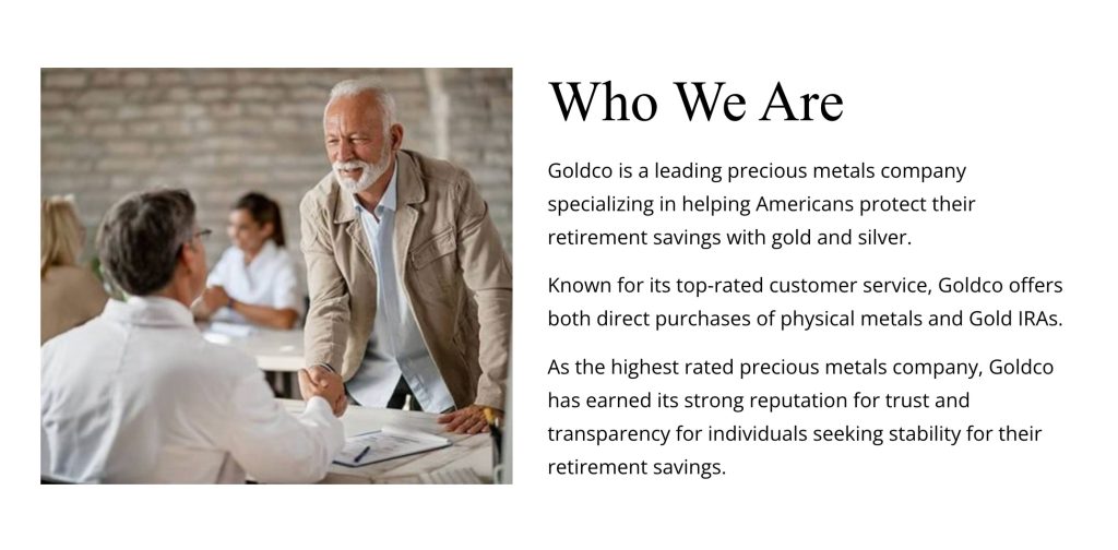 Explaining who Goldco is on the Goldco webpage