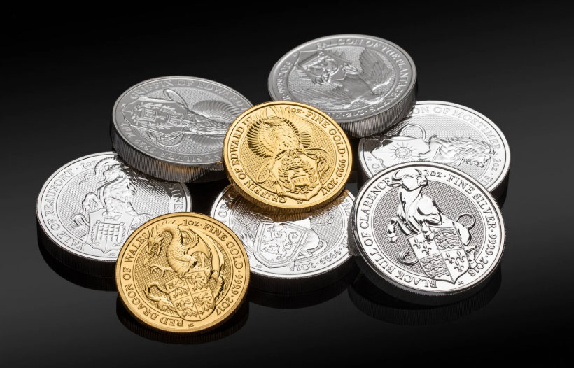 Gold and silver coins in a pile